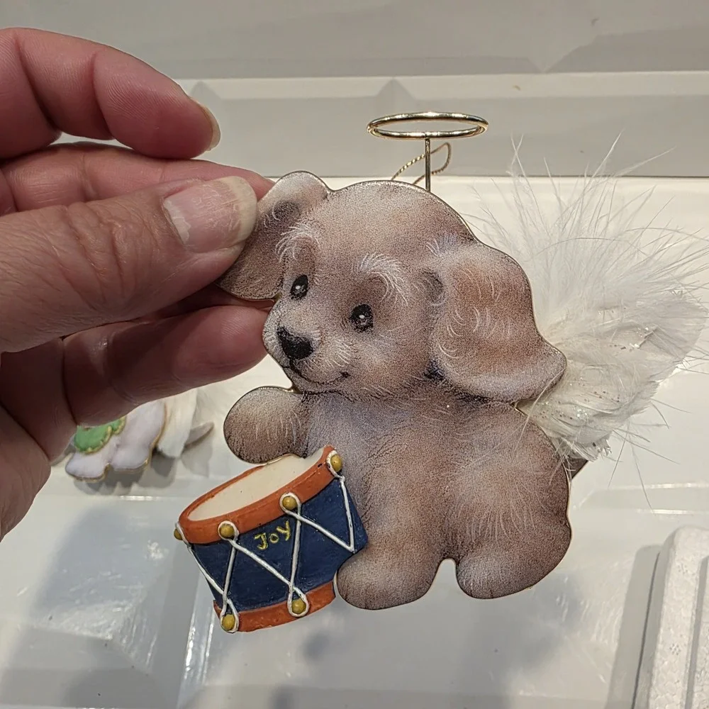 The Bradford Editions Heavenly Waggn Tails‎ Angel Dog Porcelain Ornaments 4pc